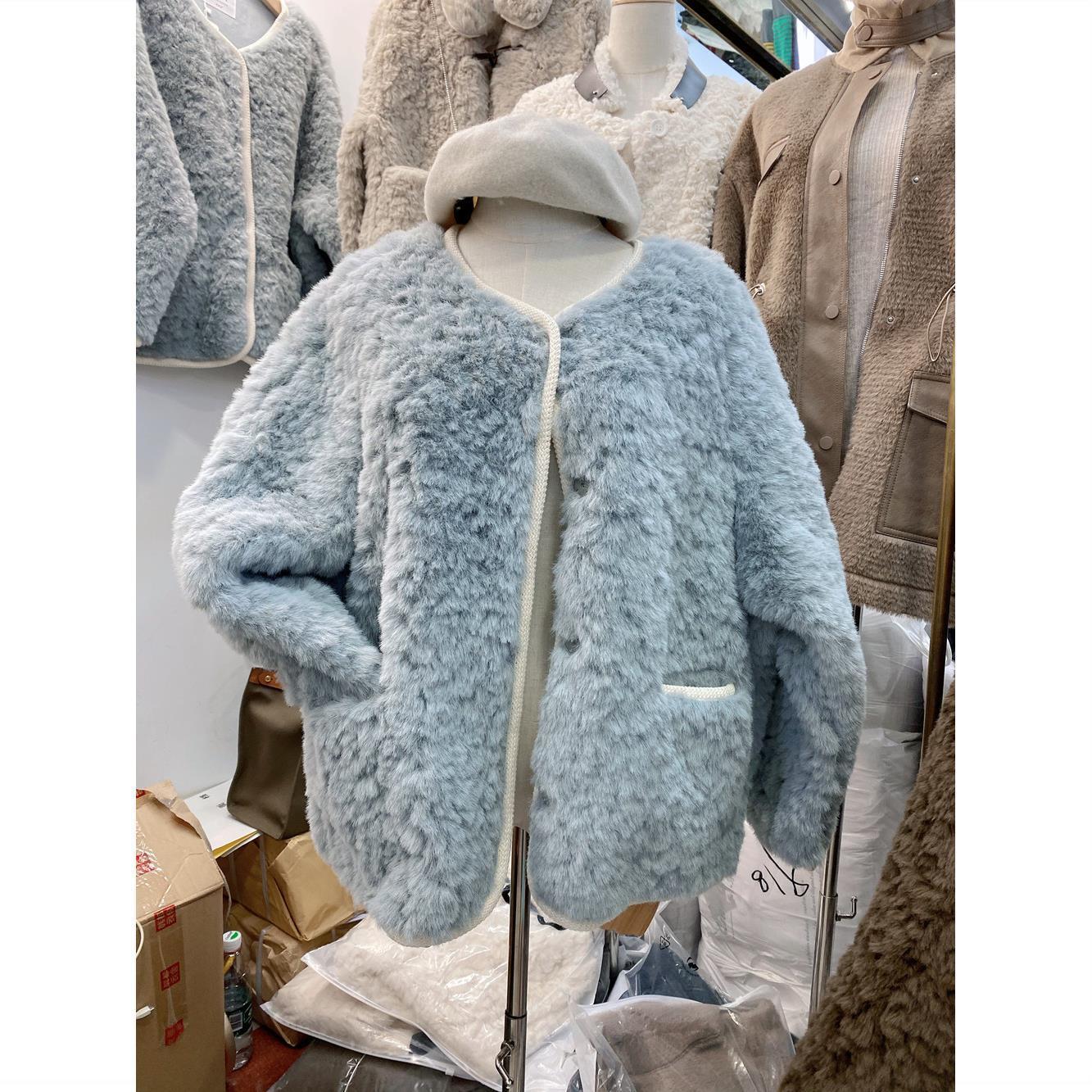 

Women s Fur Faux Winter Woman Lambwool Coat Fluffy Warm Sweet abrigo veste fourrure femme de lana y mezclas 221010, Blue