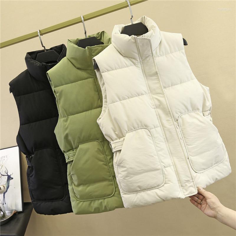

Women's Vests Fashion Women Down Jacket Solid Loose Vest Drawstring Stand Collar Long Coat Cotton Padded Female Windproof Warm Waistcoat, Black