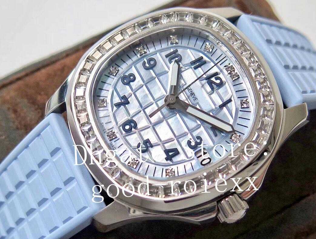 

Top Ladys 35.6mm Light Blue Watches Diamond Bezel Womens Automatic Cal.324 PPF Factory Watch Ladies 5072 Rubber 5072G Wristwatches