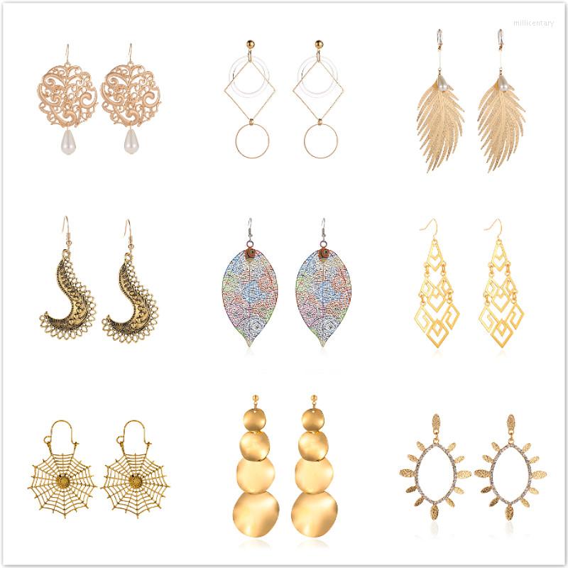 

Backs Earrings Shine Classic Clip Gold Color Feather Pearl Leaves Shape Geometric Trendy Fashion Piercing Jewelry