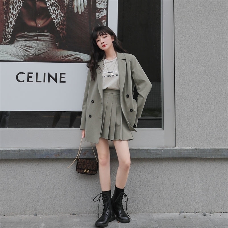 

Two Piece Dress Small Suit Female Korean Spring and Autumn Jacket Pleated Skirt Two piece College Style Student 221010, Black skirt only
