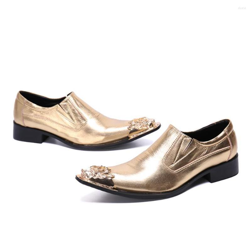 

Dress Shoes Solid Gold Mens Genuine Leather Oxford Slip-on Pointed Luxury Wedding Loafers