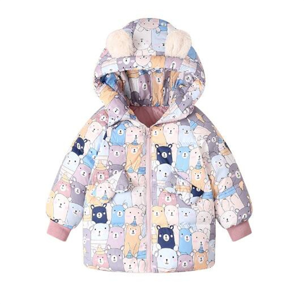 

Children's down coat Medium long cartoon printed warm down jacket in winter GC1698, Cartoon bear