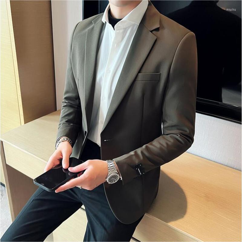 

Men's Suits 2022 Brand Mens Blazer British's Style Casual Slim Fit Suit Jackets Blazers Autumn Costume Homme Formal Business Dress Coat, Black