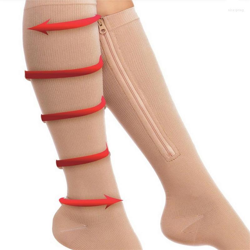 

Sports Socks 1Pair Unisex Open Toe Compression Knee Length Zipper Up Calf Leg Anti-Fatigue Stocking Varicosity Support Elastic, Black