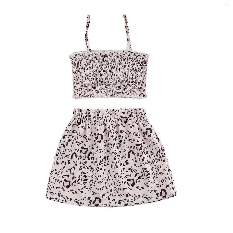

Clothing Sets Baby Leopard Print Clothes Set Girls Sleeveless Ruffle Hem Cropped Tops Elastic Waist Short Skirt 6M-3T, Picture shown
