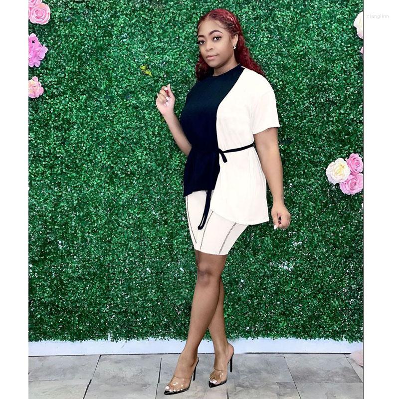 

Women' Tracksuits TNNAOFF Patchwork Bandage2 Piece Women Set Short Sleeve T Shirt Tops Sexy Biker Shorts Streetwear Club Matching Sets, Blue