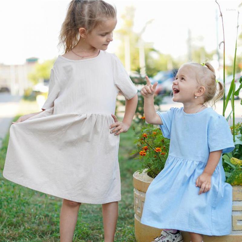 

Girl Dresses 2022 Summer Children Soft Linen Girls Mori Dress Clothing Literary Cotton And Short-sleeve Princess Kids, Black