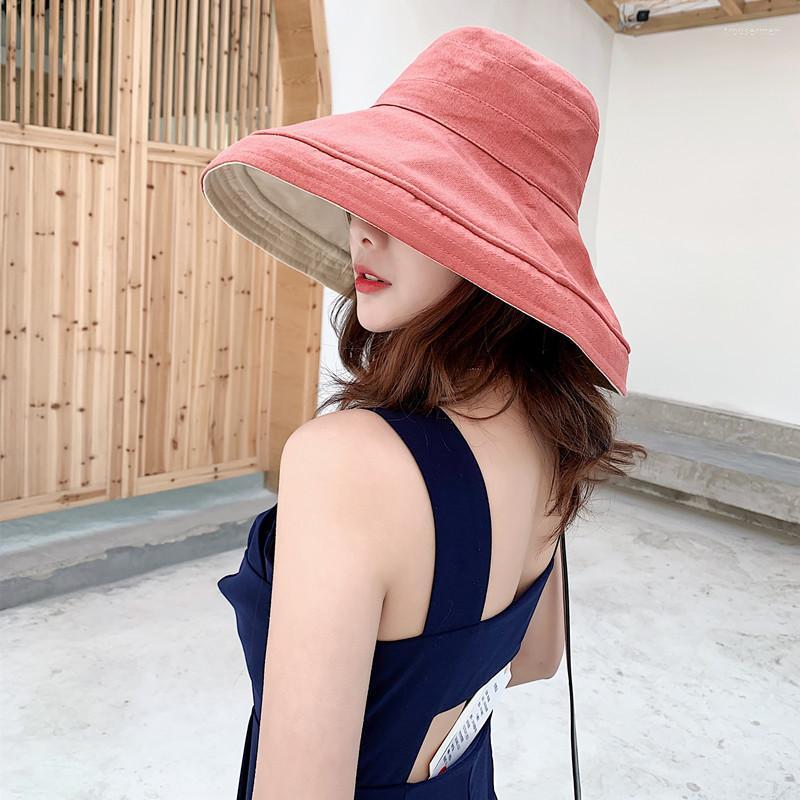 

Wide Brim Hats Double-Sided Sun Protection Hat Women's Korean-Style Fashionable All-Match Internet Red SummerWide, Yellow