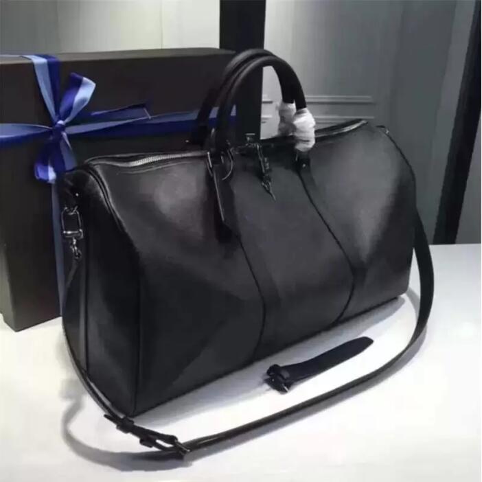 

2023 new fashion men women travel bag duffle bag leather luggage handbags large capacity sport bag 55CM with lock with serial number 413, White lattice
