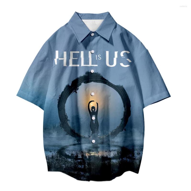 

Men's Casual Shirts 2022 Foreign Trade Men's Summer Short-sleeved Shirt Hell Is Us Around 3D Printing Top, Coral red