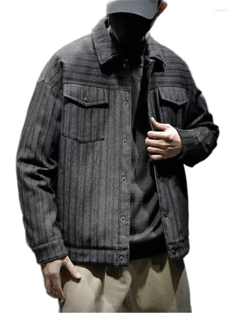 

Men's Jackets -6XL Plus Size Winter Cotton Liner Coat Men's Stripe Autumn Thickened Denim Jacket Fanshion Motorcycle Parkas, Black