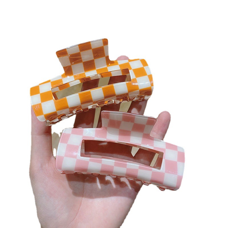 

Large Hair Clips Shark Barrettes Rectangular Claw for Women No-Slip Grip Lattice Design Hair Jaw Clamp Aesthetics Plaid Checker Claws Accessories