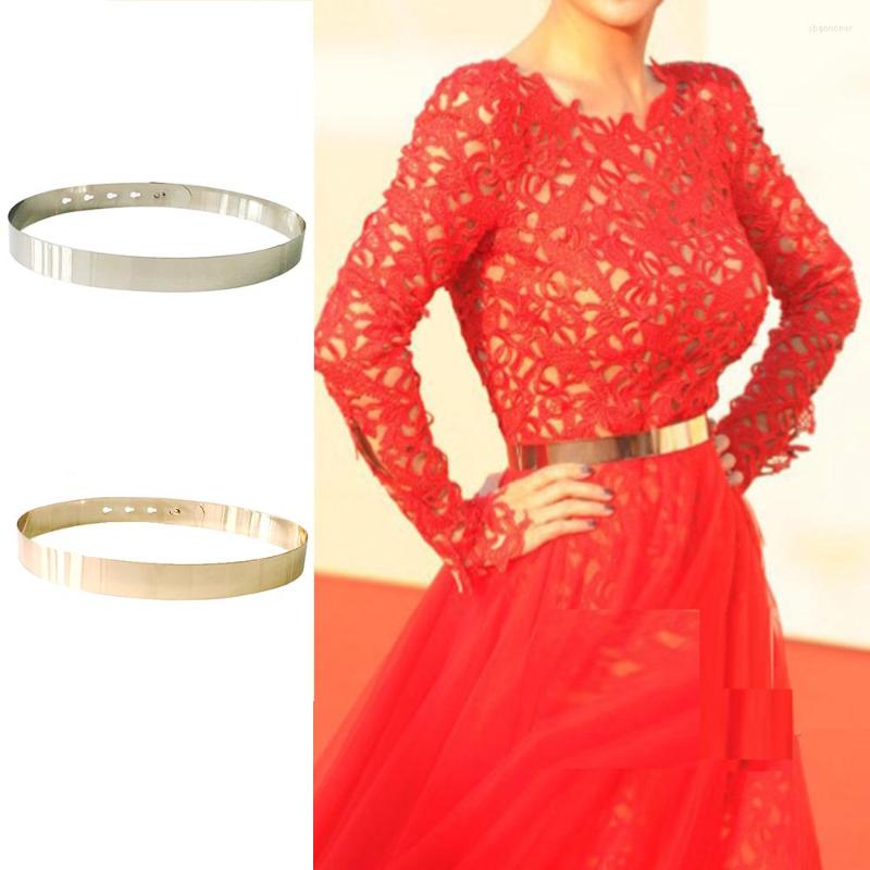 

Belts Women Adjustable Metal Waist Belt Metallic Bling Female Gold Silver Color Plate Vintage Lady Simple Mirror Waistband