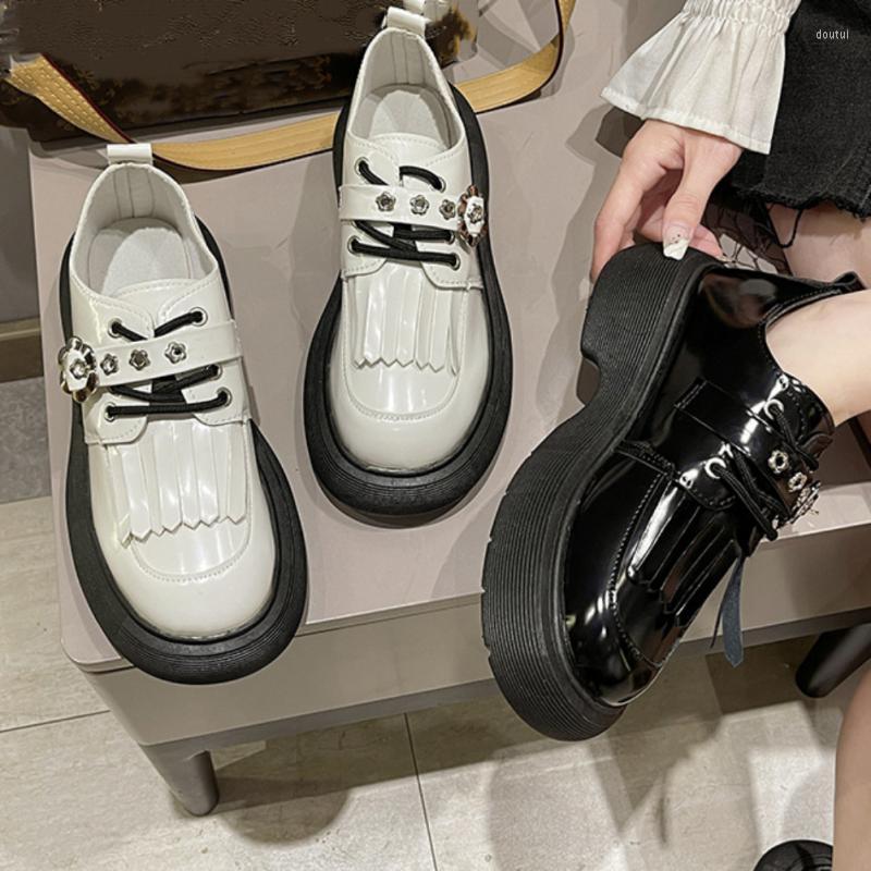 

Dress Shoes 2022 SpringSpring Autumn Women Oxford Flat On Platform Casual Black Lace Up Leather Sewing Round Toe, Black 235mm