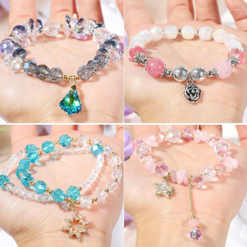 

Strand 2022 Sweet Cute Stained Glass Beaded Bracelet Fashion Exquisite Butterfly Heart Shaped Princess For Women Jewelry Gifts