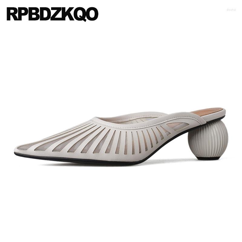 

Dress Shoes Brand Women 2022 Size 33 Chunky Medium Heels Summer Pointed Toe Beige 4 34 Block Winkle Picker Mules Slipper Pumps Mesh