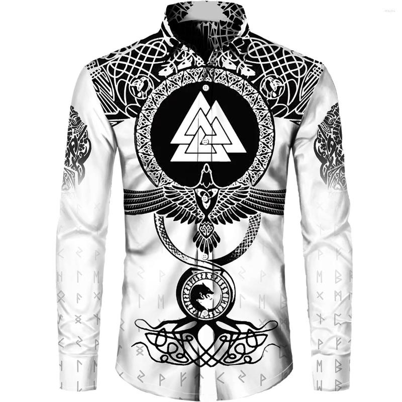 

Men' Casual Shirts Personality Raven Odin Viking Men' Full Sleeve Oversized Clothing Button Up Shirt Tattoo 3D Print Harajuku Blouses, C-1