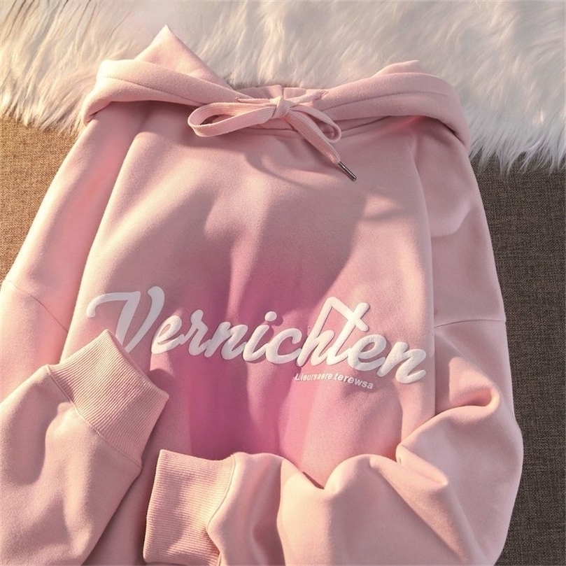 

Womens Hoodies Sweatshirts Xiai Kueh Pink Sweater Women Hooded Jacket Loose Oversize Long Sleeve Design Trend Explosive Couple Wear kawaii clothes 221010, No pattern