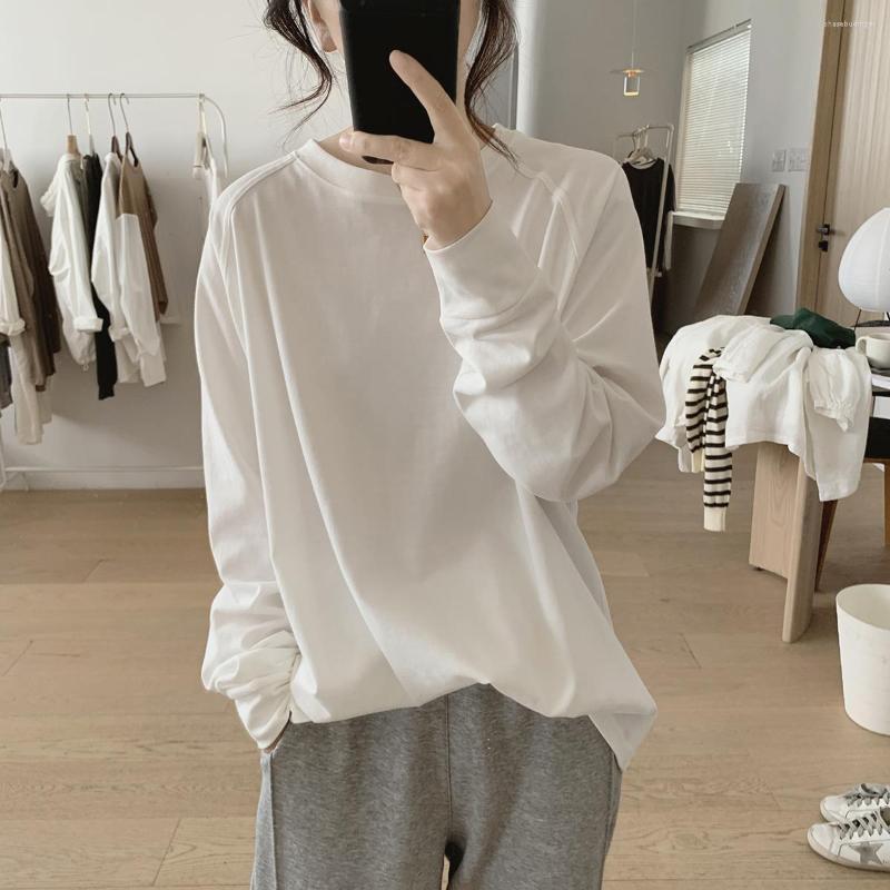 

Women's T Shirts Simple Concise Black White T-Shirt For Woman Spring Autumn O-Neck Long Sleeve Bottoming Tees Casual Top Pullover 2022