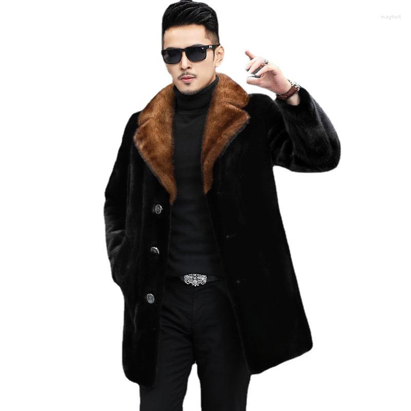 

Men's Suits 2022 Winter Imitation Coat Men's Whole Suit Collar Trench, Black