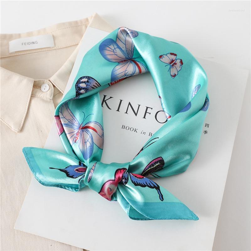 

Scarves Butterfly Printing Square Silk Scarf Women Headband Neck Satin Scarfs Office Hair Band Hand Kerchief Vintage Bandana 60 60cm