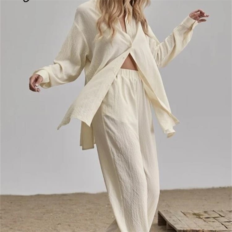 

Women' Two Piece Pants Elegant Loose Women Shirt Trouser Suits Long Sleeve Lapel Shirts And Elastic High Wasit 2 Pieces Set Fashion Office Outfit 221010, D black