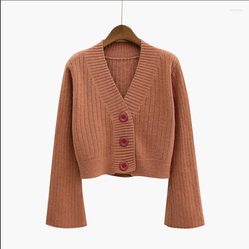 

Women's Knits Urifens 2022 Cardigan Autumn Long Sleeve Short Sweater Women Ribbed Knitted Cotton Tops Ladies Soft Outwear Female P12, Green