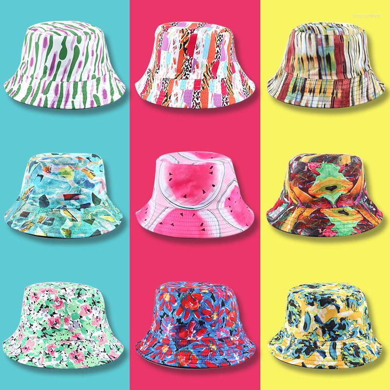 

Berets Designer Bucket Hat Women Color Printing Double-sided Wearing Japanese Fisherman Summer Outdoor Shade Beach Men's CapsBerets, 52