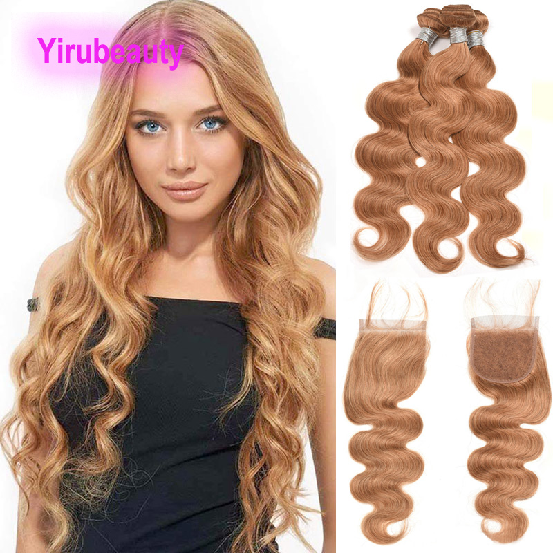 

Brazilian Human Hair 3 Bundles With 4X4 Lace Closure 27# Color Body Wave Indian Virgin Hair Wefts 10-34inch, 27# malaysian human hair
