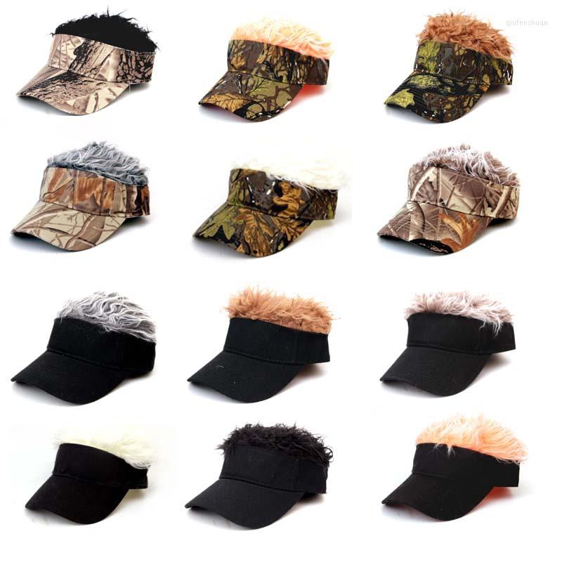 

Berets Men Women Casual Camouflage Visor Hat Sunshade Adjustable Sun Baseball Cap With Spiked Hairs Wigs Casquatte Hip Hop Hats, A8