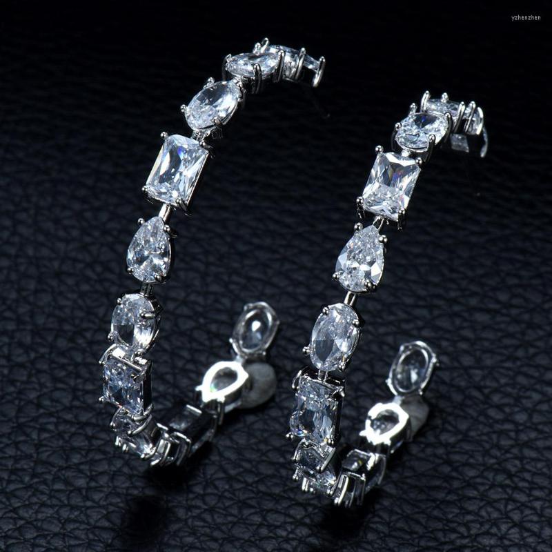 

Hoop Earrings Fashion Shiny Water Drop Cubic Zirconia For Women Trendy Circle Shape Party Show Holiday Shopping Jewelry E-879