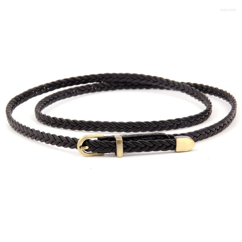 

Belts Woven Leather Belt Women's Pin Buckle Retro Casual Thin Waist Strap Decorative Dress Shirt Small Wholesale, Black