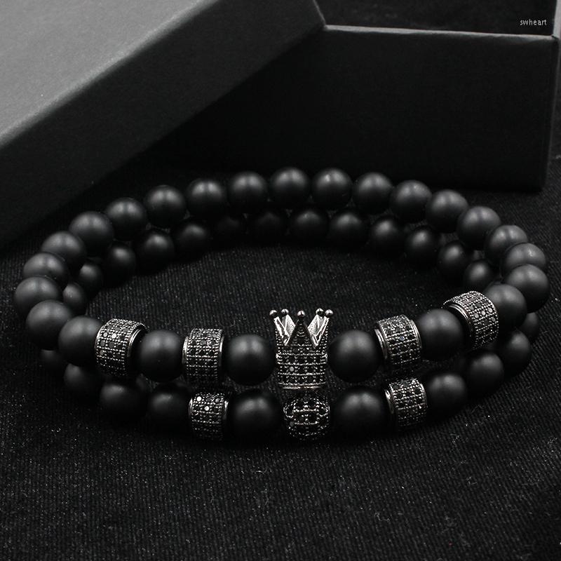 

Charm Bracelets 2pcs/set Uxury Fashion Crown Bracelet Natural Stone For Women And Mens Pulseras Masculina Gifts Gift