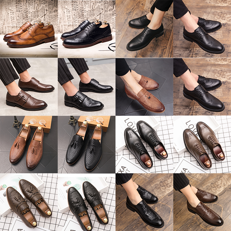 

Luxury brogue oxford shoes pointed toe leather shoes lace up buckle tassel pattern high end men's fashion formal casual slip on shoes various sizes38-47, 19879 brown