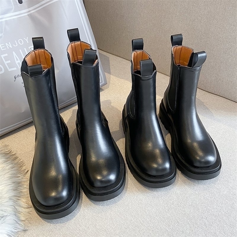 

Boots TUINANLE Chelsea Chunky Women Winter Shoes PU Leather Plush Ankle Black Female Autumn Fashion Platform Booties 221010, Black-short