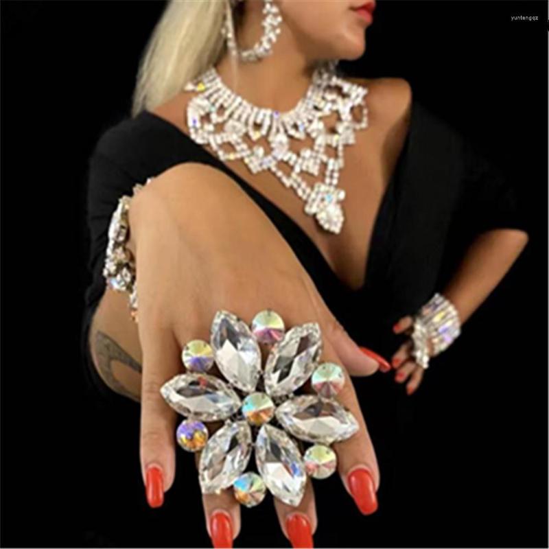 

Wedding Rings Sunny Anello Rhinestone Acrylic Flower Cuff Finger Ring Jewlery For Women Luxury Crystal Chunky Open Accessories