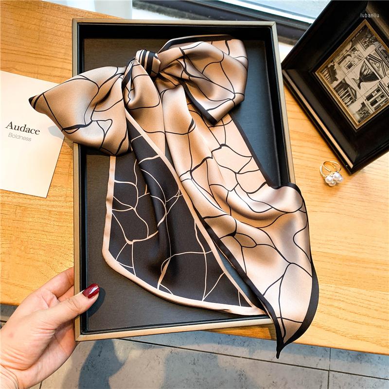 

Scarves Luxury Print Silk Skinny Hair Scarf For Women Design Headband Neck Tie Ribbons Scrunchies Female Bandana Kerchief Foulard 2022