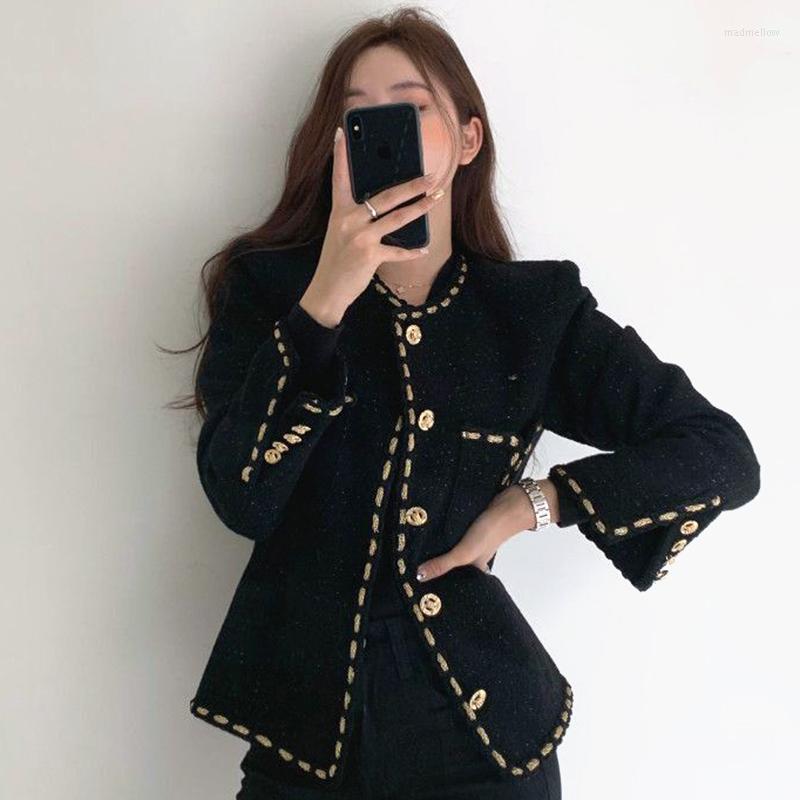 

Women's Jackets Sannian Women Jacket Retro Round Neck Trim Design Single Breasted Loose Pockets Long Sleeve Tweed Short Coat Clothes Top, Beige