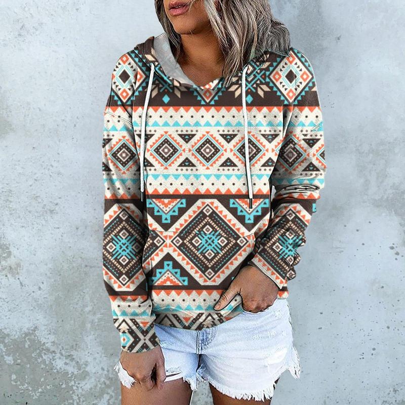 

Women's Hoodies Women Vintage Printed Sweatshirts Tops Long Sleeve Casual Pullover With Pocket Female Clothing, Brown