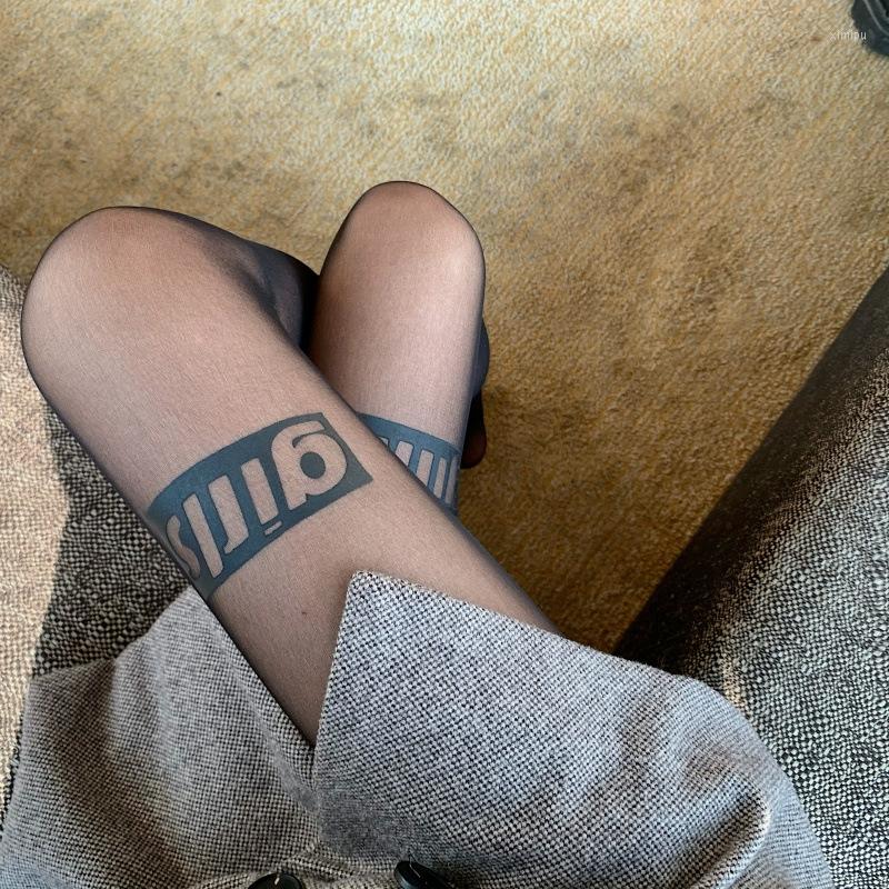 

Women Socks Letter GIRL Printed Tights With Print Summer Nylon Women's Stockings Sexy Fishnet Mesh Punk Black Sheer Pantyhose, Beige
