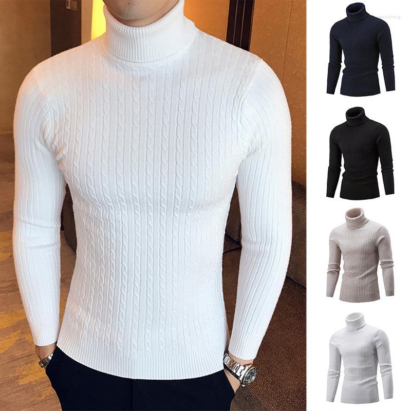 

Men's Sweaters WENYUJH Casual Men Winter Solid Color Turtle Neck Long Sleeve Twist Knitted Slim Sweater Men's Pullover Knitwear, White
