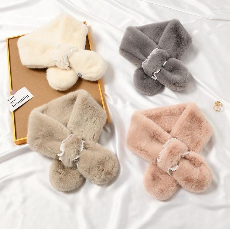 

Scarves Kawaii Winter Warm Faux Fur Warmer Scarfs Bandana Korean Solid Color Plush Scarf Long Skinny Neck Collar Muffler