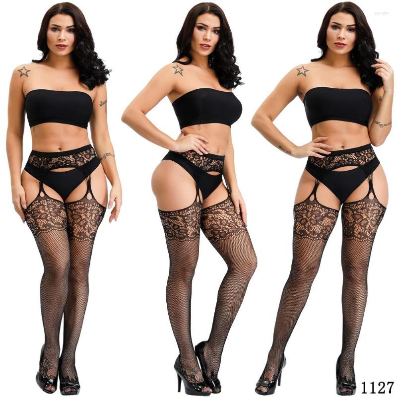 

Women Socks Sexy Exotic Stockings With Garter Lace Tights Pantyhose Transparent Open Crotch Apparel Hosiery Fishnet Black Gifts, 1105