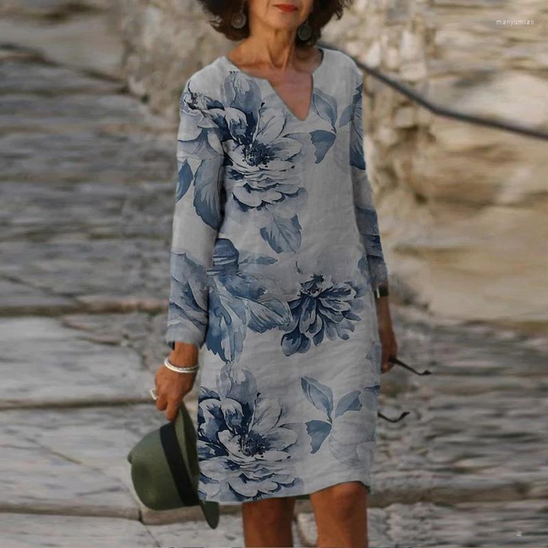 

Casual Dresses Vintage Floral Print Women Dress 2022 Autumn Fashion Long Sleeve V-Neck Robe Female Loose Midi Sundress Ladies Vestidos, Style 1