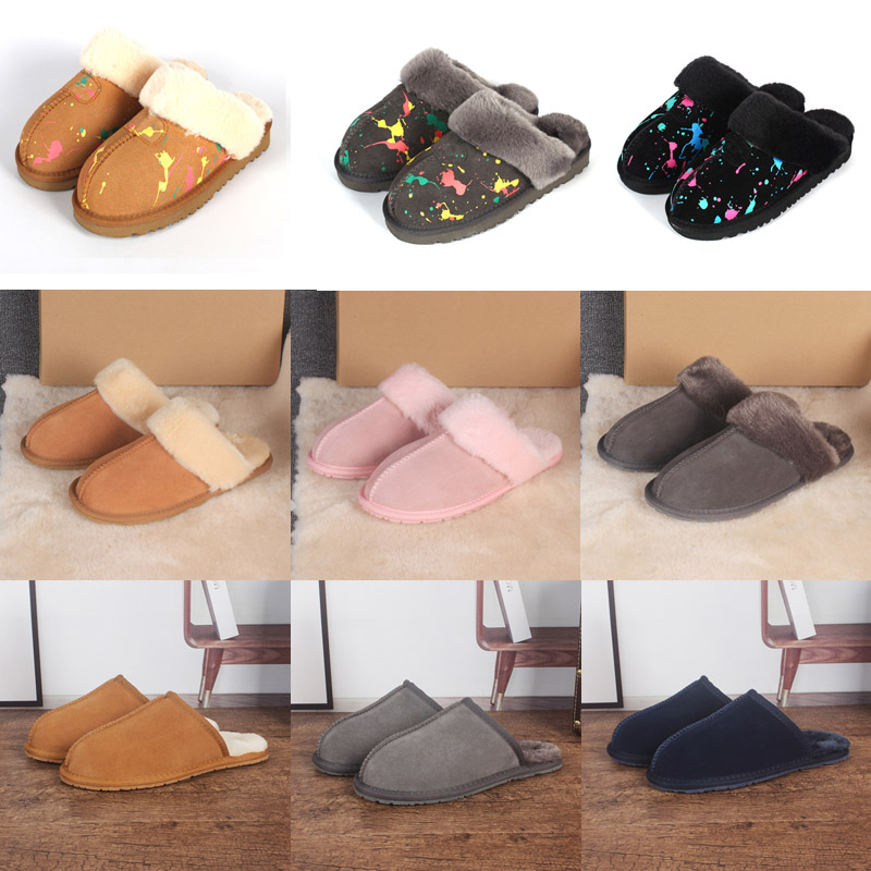 

Wool slippers Designer indoor sneakers Baotou keep warm Men Women Solid color Black Sequins khaki wine red pink Graffiti leisure time UBG trainers size 35-45, Shoe box