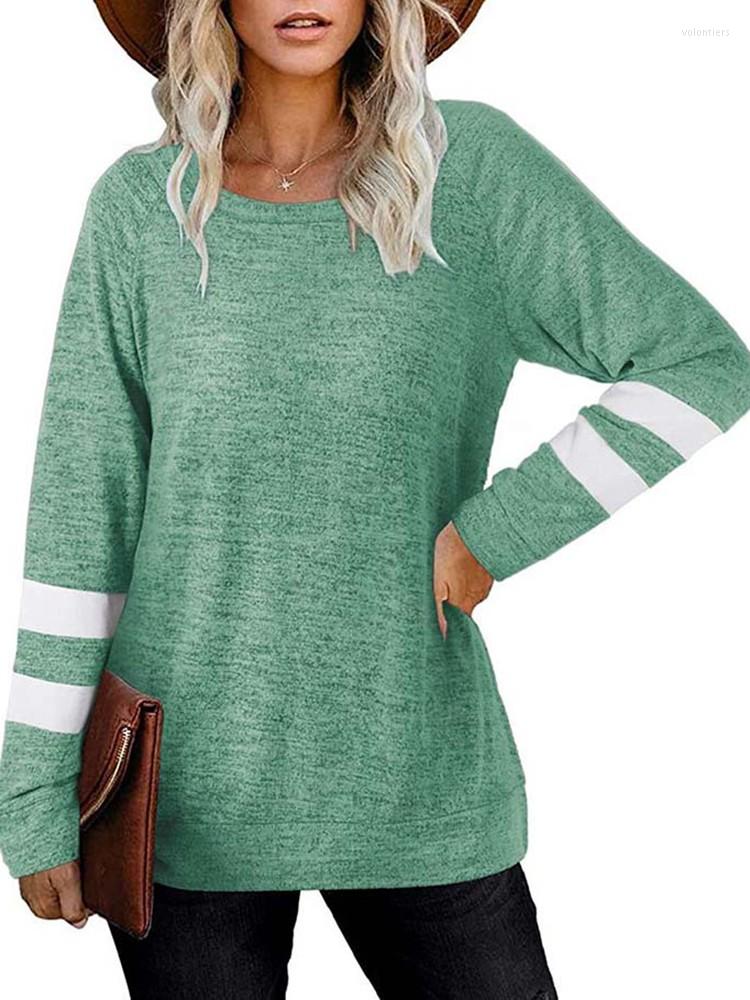 

Women' T Shirts Shirt Tops Women Clothes Autumn Casual Fashion Patchwork O-neck Long Sleeve Loose Ladies Plus Size Tee Femme, Green-2