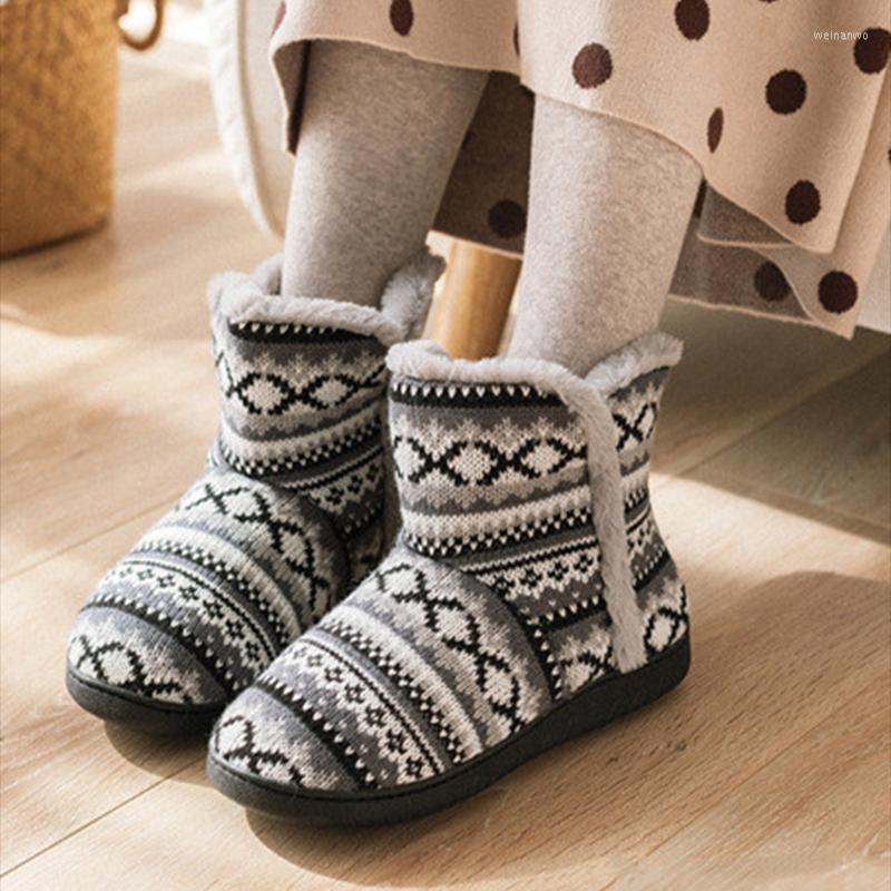 

Slippers Suihyung Winter Warm Women Indoor Soft Knitted Jacquard Plush Cashmere Home Cotton Flat Ladies Platform Slides, Auburn