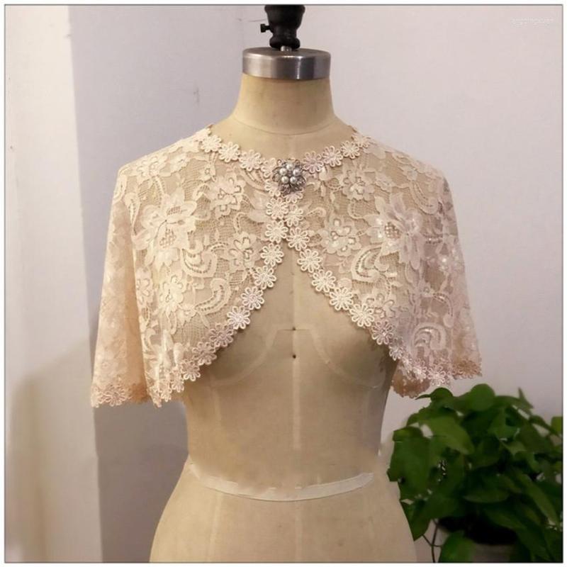 

Wraps Elegant 2022 Spring Evening Wrap Lace Wedding Bolero Capes Women Jacket With Brooch, White