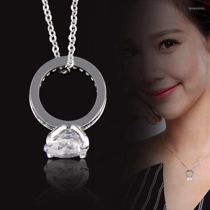 

Choker SINLEERY Chic Small Zircon Ring Pendant Necklace Gold Silver Color Women Chain Fashion Jewelry SSB